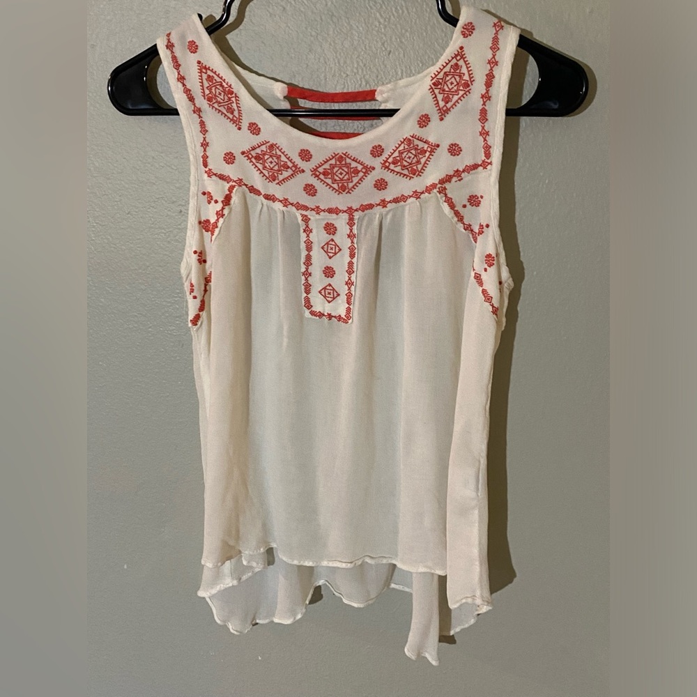 Jolt Embroidered Sleeveless Top - Cream and Red